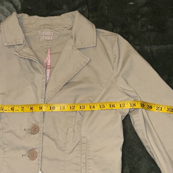 Vintage Y2K Tommy Jeans Blazer Jacket Women's XL Khakhi Stretch Button Front ‘05 - Picture 4 of 10